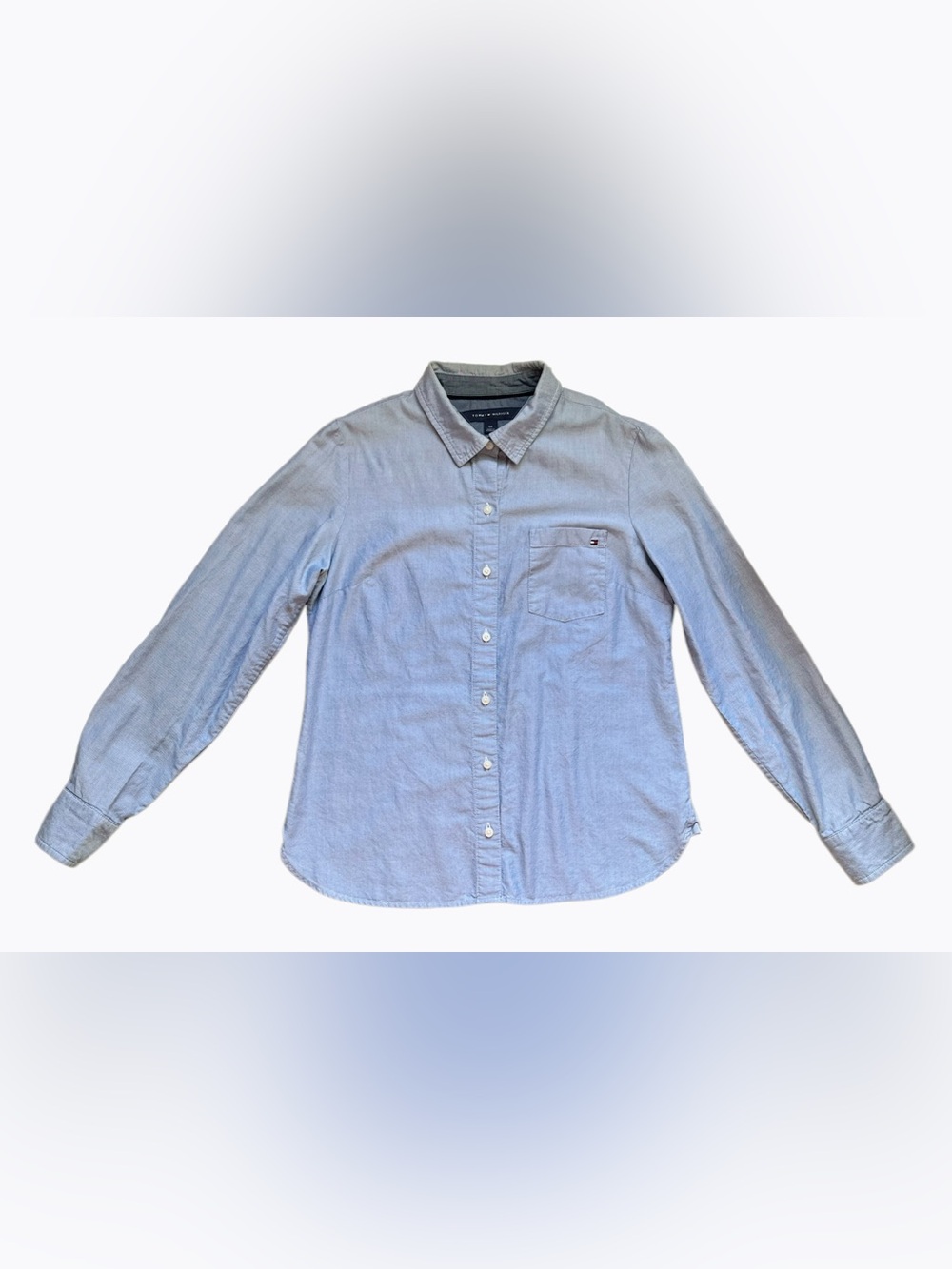 Tommy Hilfiger Women's Chambray Long Sleeve Shirt Roll Tabs 100% Cotton Blue S/P